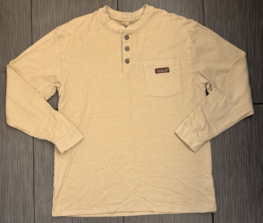 Patagonia Long-Sleeved Work Henley Pocket Tee Tan Medium Hemp Organic Cotton